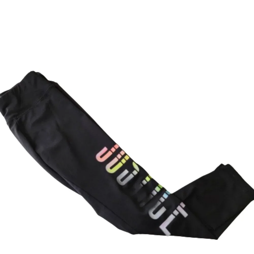 Justice Girls Leggings Black Rainbow Glitter Logo Graphic Playful Size 6